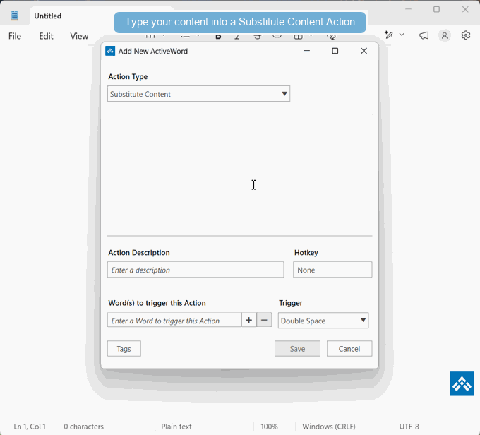 Creating and editing a Substitute Content Action